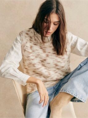 Sezane Cream Sweater Vest with Brown Speckle